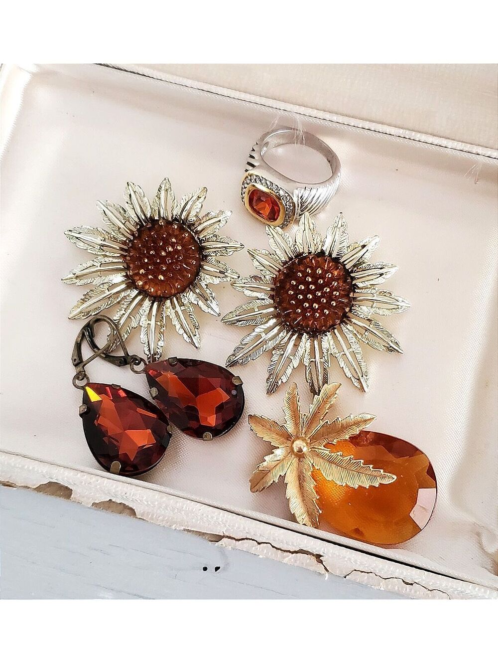 Vintage Gold-Tone Amber Jewelry Lot of 4